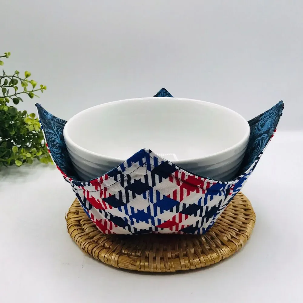Microwave Soup Bowl Cozy Holder, Reversible, Red, White, Blue, Patriotic July 4